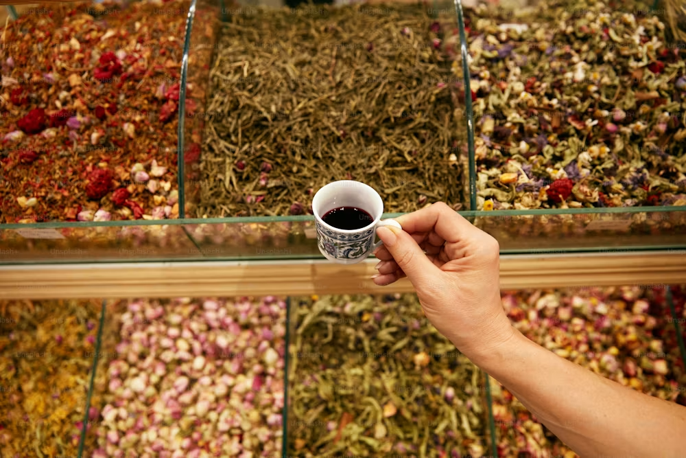 Dried herbs in glass jars