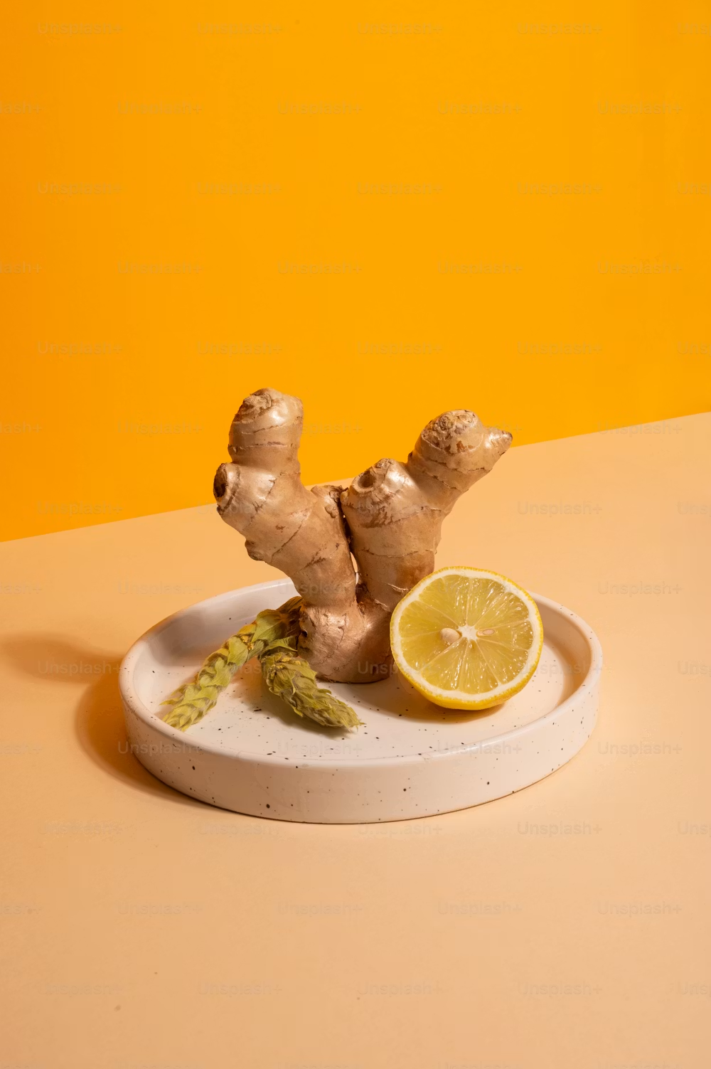 Fresh ginger root on a cutting board