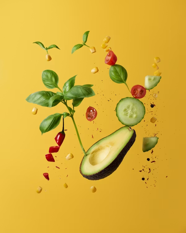 Colorful vegetables and whole grains on a table